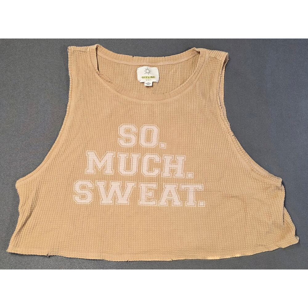 Aerie Offline Womens Cropped Muscle Tank Top Large Waffle Knit- So Much Sweat
